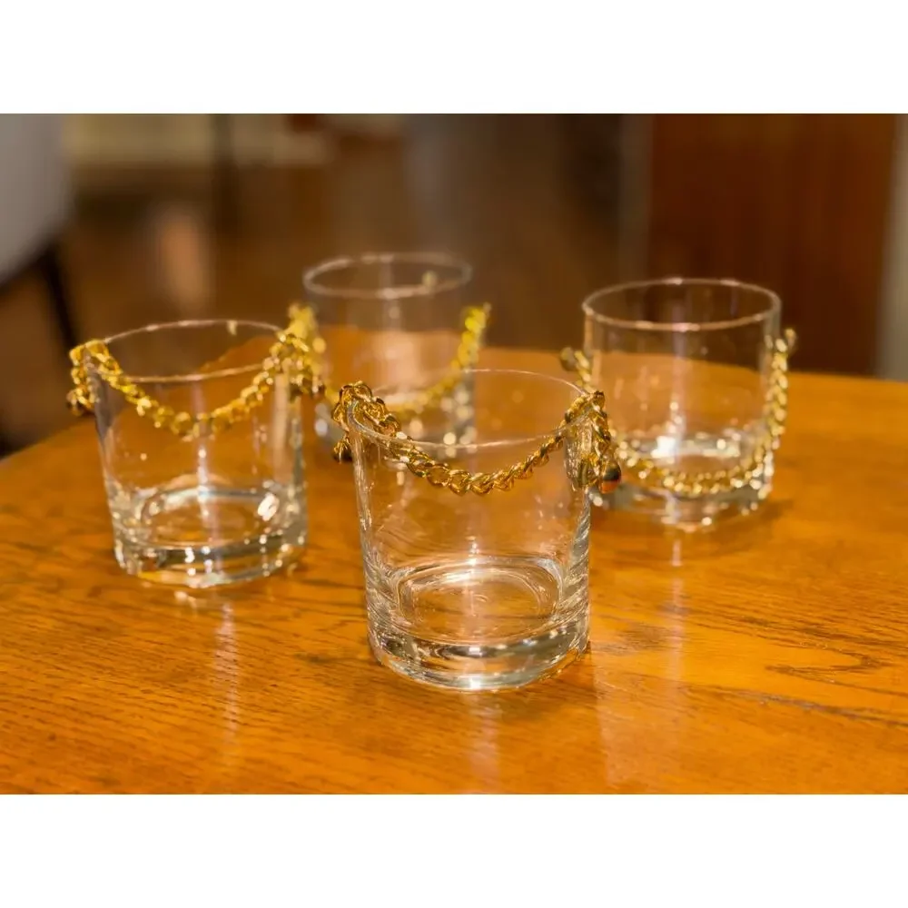 Vintage Set of 4 Booze Bucket 3” Lowball Glasses